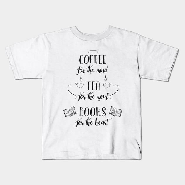 Coffee, Tea, Books Kids T-Shirt by ggiuliafilippini